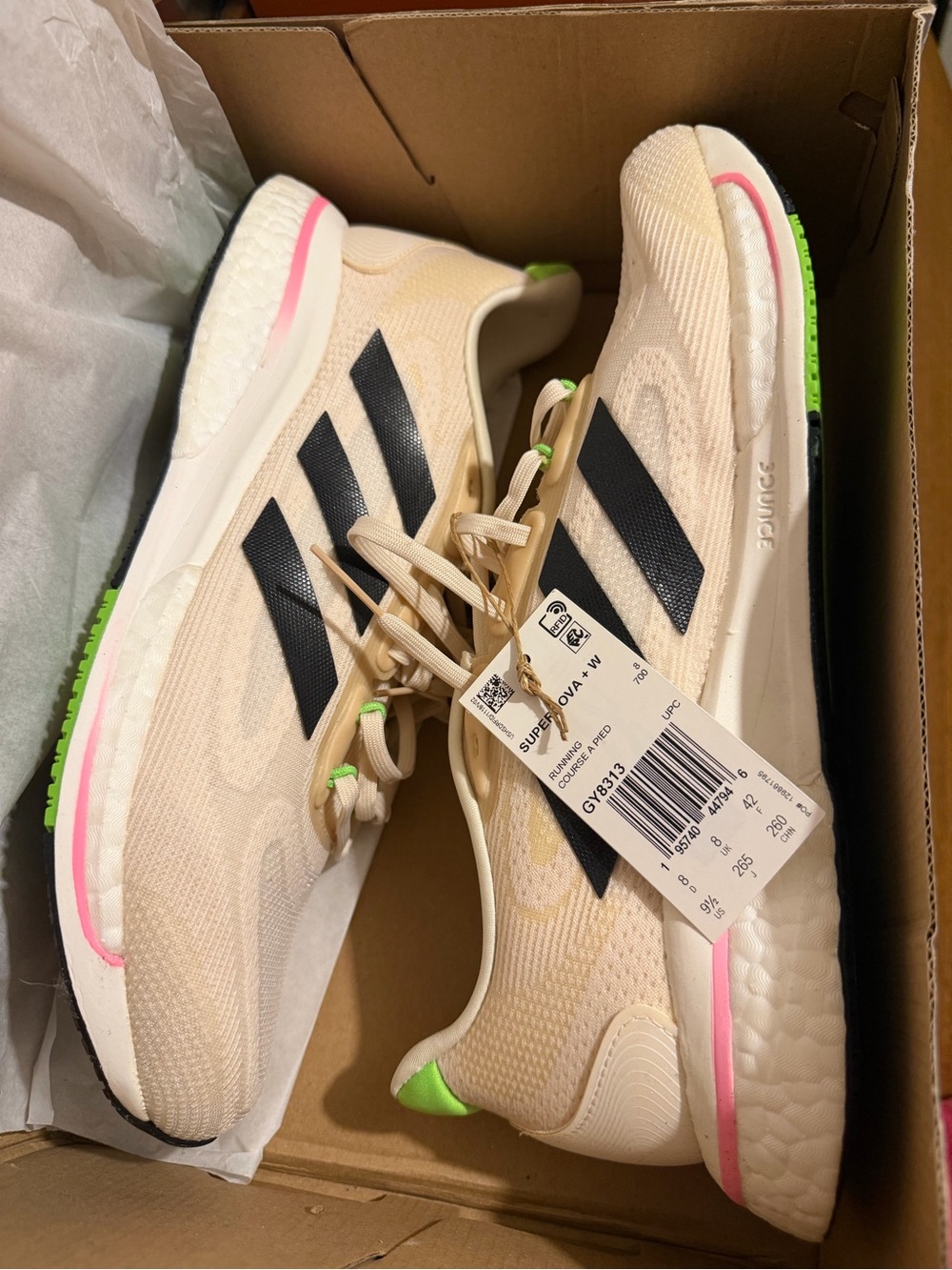 Adidas Supernova Women's Running Shoes - Cream with Black Stripes